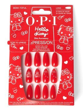 OPI xPRESS/ON Bow-tiful | Bright Red Long Almond Press On Nails | With Nail Glue